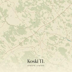 Fototapeta premium Vintage map of Koski TL, Finland.