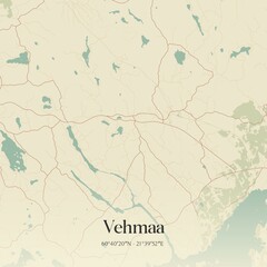 Vintage map of Vehmaa, Finland.