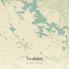 Fototapeta premium Vintage map of Vesilahti, Finland.