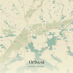 Vintage map of Orivesi, Finland.