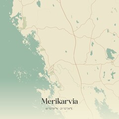Vintage map of Merikarvia, Finland.