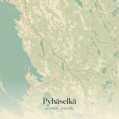 Vintage map of Pyhäselkä, Finland.