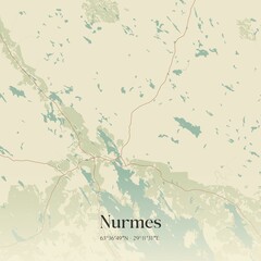 Vintage map of Nurmes, Finland.