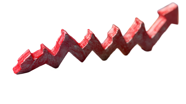 Global Growth Map Red Arrow Trend, Economic Data Chart for Business and Finance, isolated on transparent background.