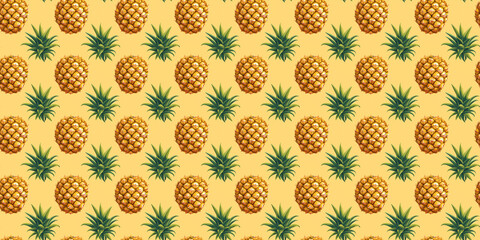 Pineapple and leaves pattern on yellow background