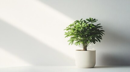 Minimalist Schefflera Plant in White Pot Clean Composition, Natural Light, Indoor Greenery, Plant Photography Indoor plants, plant styling