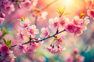 Fototapeta premium Macro Vintage Cherry Blossom Sakura Spring Japan, Delicate Pink Petals, Floral Detail