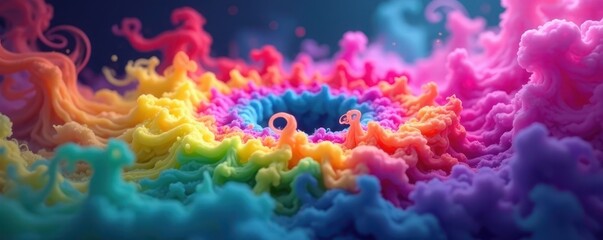 Fototapeta premium Vibrant rainbow rings of smoke swirl, ethereal , fluffy, vapor, magical