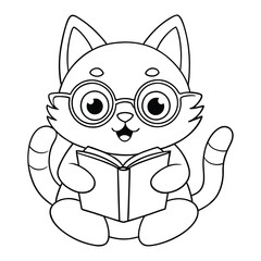 cartoon kitten with a book coloring page for kids