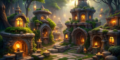 Obraz premium Fantasy Stone Structures with Intricate Designs and Decorative Elements