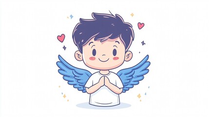 Adorable Anime Boy: Detailed Flat Vector Illustration