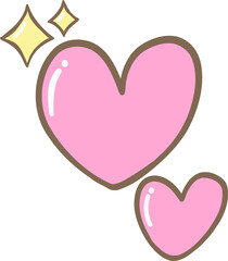 A digital illustration of two pink hearts with sparkles, outlined in brown. Perfect for love, romance, Valentine's Day, and decorations