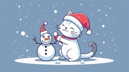 Cartoon Cat with Santa Hat for Christmas Greeting Card