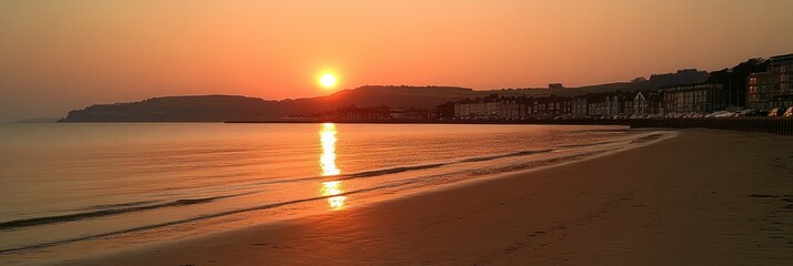 Sunrise over coastal town beach