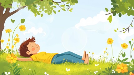 Peaceful Child on Grass in Album