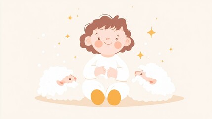 Adorable Child in Fuzzy Sheep Slippers Vector Illustration