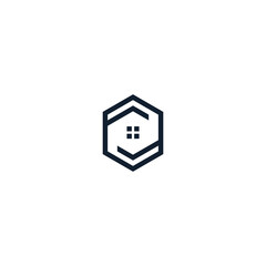 house icon of hexagon on white background