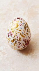 Ornate Decorative Easter Egg with Floral Pattern on Neutral Background
