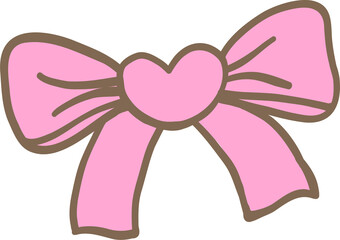 Cute Pink Bow with Heart Center Illustration
