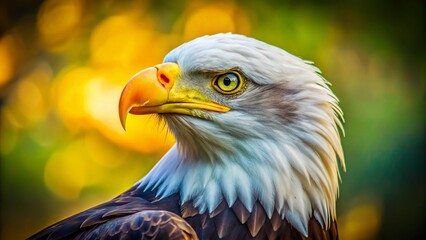 Obraz premium Majestic Bald Eagle Close-Up Portrait: Sharp Eyes, Powerful Beak, Minimalist Nature Photography
