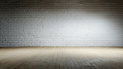 Fototapeta premium Empty Room With White Brick Wall And Wooden Floor