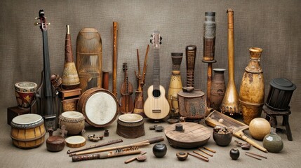 Antique musical instruments studio collection display