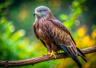 Obraz premium Majestic Black Kite in Flight, Green Nature Background - Stock Photo