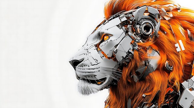 a robotic lion in orange and black