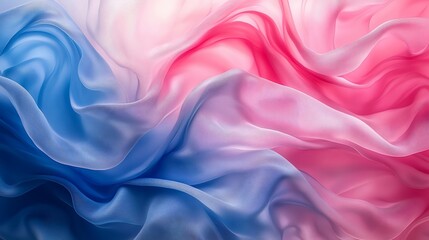 Fototapeta premium Pink blue silk fabric waves, studio shot, ombre, textile background
