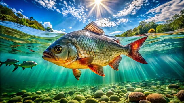 Majestic Cachama Fish: Underwater Portrait of Colossoma macropomum in Amazon River