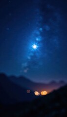 Deep blue night sky, bright star burst, subtle bokeh , illustration, bokeh, winter scene