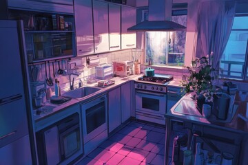 Evening Glow in a Cozy Kitchen