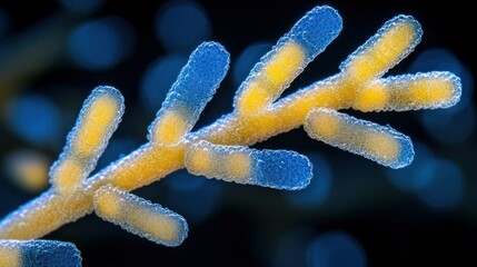 Microscopic closeup of fungal hyphae against bokeh, for biological research uses