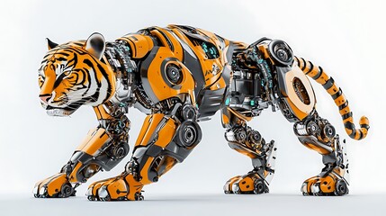 A robotic tiger with orange and black coloring
