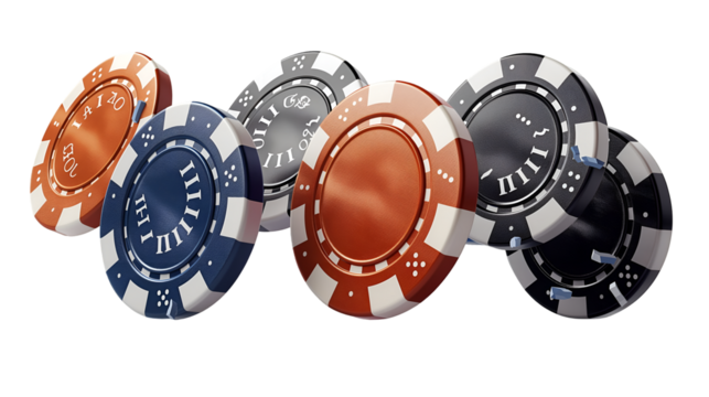Casino Poker Chips 3D Render, Luxury Gambling Design for Game Themes, isolated on transparent background.
