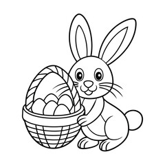 easter bunny with basket of eggs coloring page for kids
