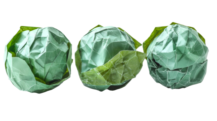 Origami Brussels Sprouts Green Paper Art, Crafted Food Design for Nature Themes, isolated on transparent background.