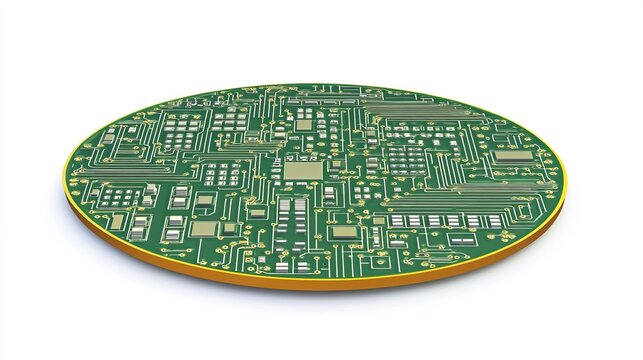A polycrystalline silicon wafer featuring microchips and vacant cells, isolated on a white background. A microelectronic component crucial for integrated circuit production