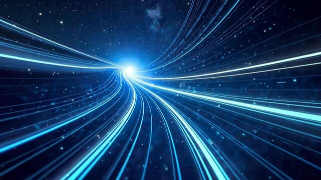 Screensaver. Background. Abstract. Hypnotic blue lines flow forward like moving beams of light, imitating the speed of Venus and the endless energy of a wormhole in cosmic beauty