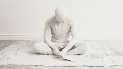 Wrapped Figure Meditating on Floor