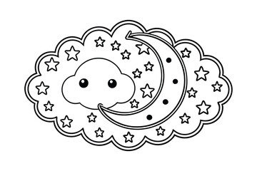 good night cloud and star coloring page for kids