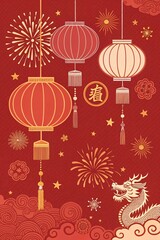 Chinese New Year Miniature with Vibrant Red Background
