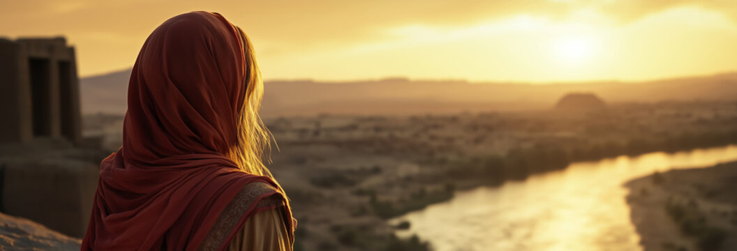 A mother places her baby in a papyrus basket and sets it on the Nile. biblical