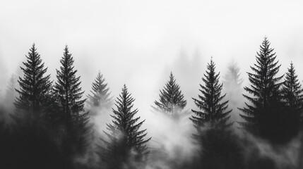 Misty Black and White Forest with Tall Pine Trees – Cinematic Moody Monochrome Wallpaper for Modern Interiors