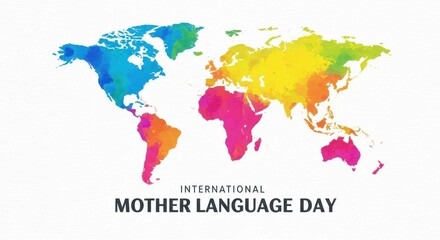 Obraz premium International Mother Language Day colorful splashes of paint and world map in shades of blue, green, yellow, pink, purple and orange on a white background 21 February