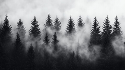 Misty Black and White Forest with Tall Pine Trees – Cinematic Moody Monochrome Wallpaper for Modern Interiors