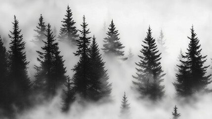 Misty Black and White Forest with Tall Pine Trees – Cinematic Moody Monochrome Wallpaper for Modern Interiors