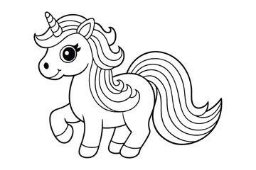 vector illustration of a cartoon unicorn coloring page for kids