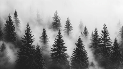 Misty Black and White Forest with Tall Pine Trees – Cinematic Moody Monochrome Wallpaper for Modern Interiors
