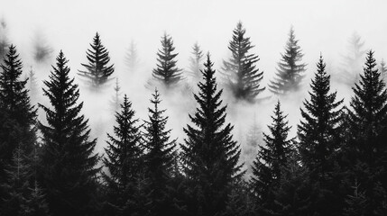 Misty Black and White Forest with Tall Pine Trees – Cinematic Moody Monochrome Wallpaper for Modern Interiors